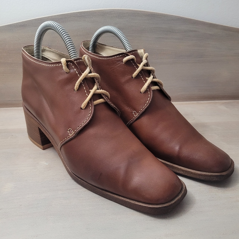 Charles Jourdan x Michel Perry Womens Vintage Leather Heel Boots Size 6.5 Brown